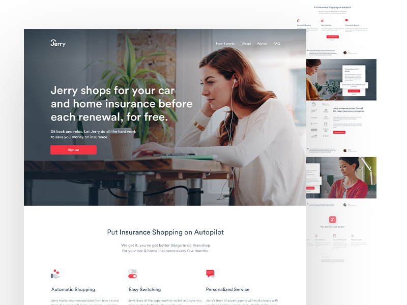 Jerry - Landing Page landing page hero insurance typography ui ux interface user interface user experience sections