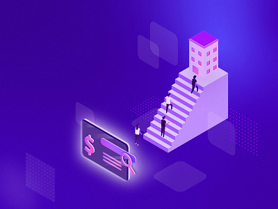 Paid Search Equals Added Value Isometric Illustration added background building building design company customers isometric money paid people people illustration screen search stairs texture value