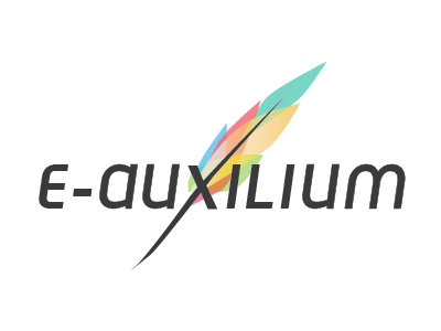 E-Auxilium logo digital feather plume writing