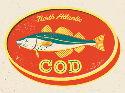 Cod 2 can fish illustration logo marine ocean poster texture vintage