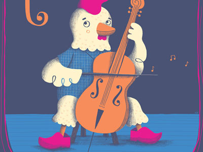 Letter C alphabet cello chicken illustration