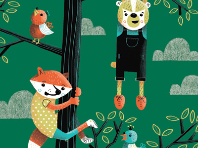 Go climb a tree! badger character fox illustration tree