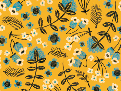 Folksy Floral - Yellow colored pencil floral illustration pattern