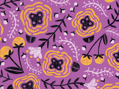 Purple Folksy Floral colored pencil floral illustration pattern