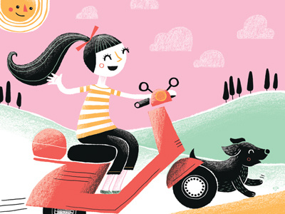 Vespa dog illustration moped