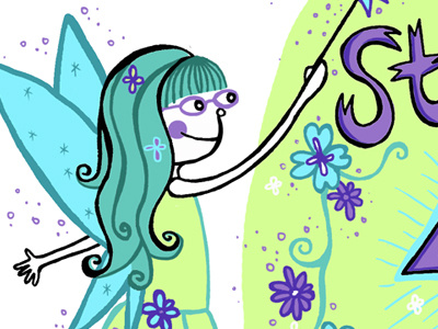 Stella's 4 birthday fairy green invitation purple turquoise