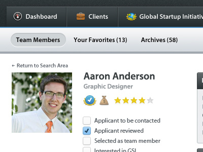 Team Member Profile checkbox icons nav profile rating star stars tabs ui