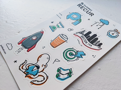 Recur Sticker Sheet boston flat illustration saas sticker design sticker sheet stickers subscription