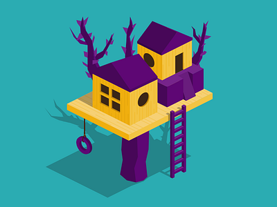 Treehouse 7 days to create 7daystocreate illustration isometric tree treehouse vector