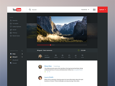 Youtube Redesign cinema dark flat interface mobile playlist red redesign videos web youtube