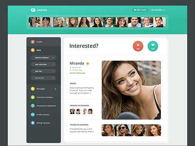 Social website WIP flat green interface love meet members network simple social website