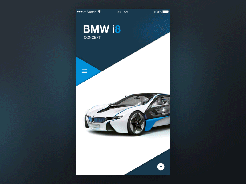 i8 - parallax app blue bmw bold car concept flat i8 material sport