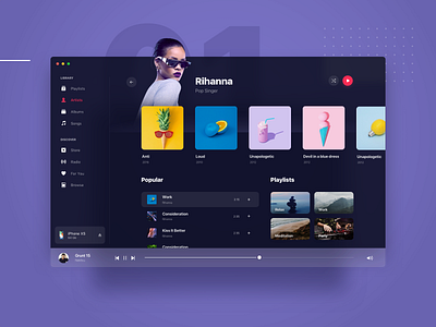 Apple OS Music Player allbums app apple clean colors dark flat futuristic interface itunes mac music player songs spotify ui visual