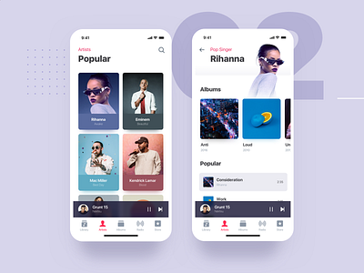iOS Music Redesign available albums app artist card clean flat interface ios material minimalist mobile mockups music playlist songs ui