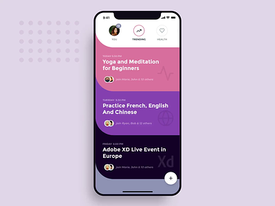 Social Meet Up UI Kit - Motion & Product design 3d adobexd animation branding colors free gestures ios kit list lottie material micro interaction mobile mockup motion navigation profile ui xd