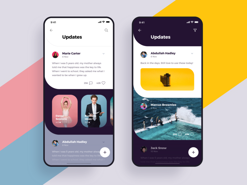 Feeds & Cards - Social Meet Up Kit Mobile activity android app brand brand identity branding card color data design feed flat fluid illustration ios list mobile design round ui update