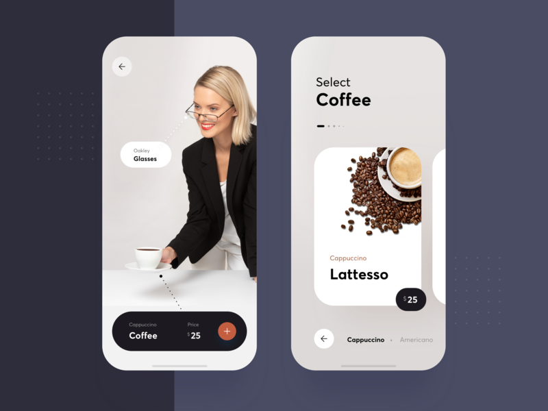 Augmented reality AR scanner minimalist simple clean coffee suggestion future futuristic scanner virtual reality augmented reality vr ar list interface material app ui flat