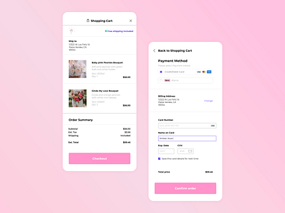 Daily UI #002 - Credit Card Checkout app application button card cards checkout dailyui design figma flower mobile shoppingcart