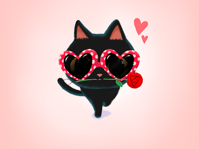 Picked it up on the way🌹💌 blackcat cat character cute doodle drawing emoji emoticon event gift illustration imessage stickers mojitock rose stickers valentine valentines day card valentinesday