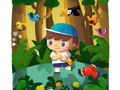 in forest bird boy character design illustration