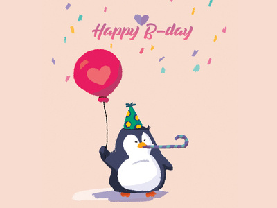 Birthday card for my friend animal balloon bird birthday card character color cute design doodle drawing heart illustration penguin photoshop warm