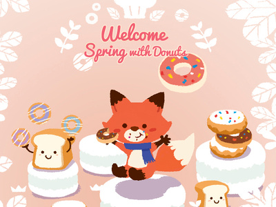 Spring and donuts animal bread character color cute donuts doodle food fox illustration macaron photoshop