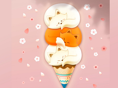 Fox icecream 3 animal character cherryblossom cute design dessert doodle fox icecream illustration photoshop vector