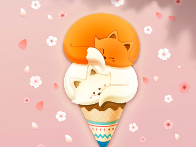 Fox icecream 2 animal character cherryblossom cute design dessert doodle fox icecream illustration photoshop vector