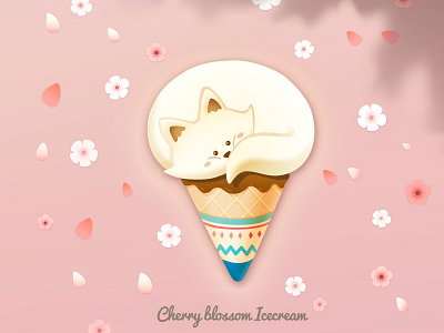 Fox icecream 1 animal character cherryblossom cute design dessert doodle fox icecream illustration photoshop vector