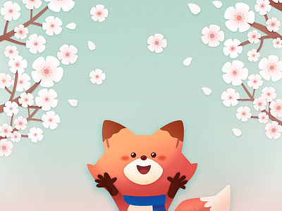 Fox and cherryblossom🦊🌸 character cherryblossom flower fox picnic pink spring vector
