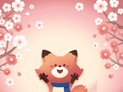 Fox and cherry blossom Pink ver. animal character cherryblossom cute doodle drawing fox illustration photoshop vector