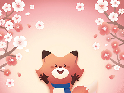 Fox and cherry blossom   Pink ver.