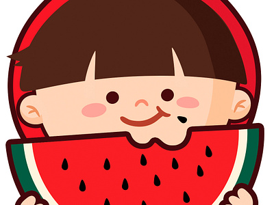 eating watermelon character children cute doodle drawing eating foodfighter poodie summer vector watermelon