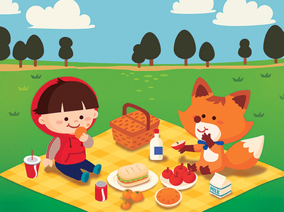 Eating all day animal boy character cute design doodle drawing eating fox illustration lunchbox photoshop picnic vector