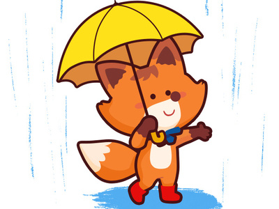 Rainy day animal character cute digitalart doodle drawing fox illustration photoshop rain rainy rainyday umbrella vector yellow