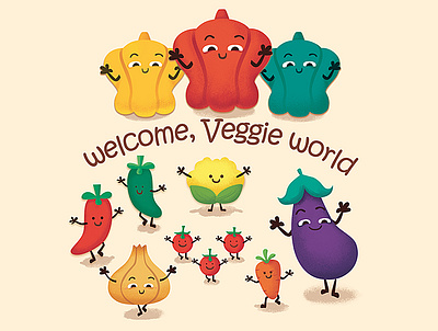Welcome to 🍆🍄🥦🥕🍅Veggie World character cute digital illustration doodle drawing foodfighter illustration photoshop vector veggies