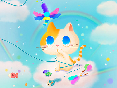 Over the rainbow bridge animal cat cattoy character cute design doodle drawing illustraion petloss rainbow rainbowbridge