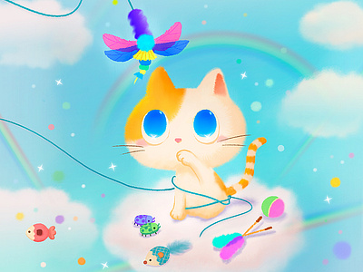 Over the rainbow bridge animal cat cattoy character cute design doodle drawing illustraion petloss rainbow rainbowbridge