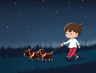 A night walk animal character cute dailysketch dog dogwalking doodle doodles drawing girl illustration nightwalk walk