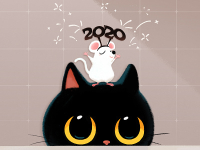 2020 Happy New year! 2020 animal blackcat cat character charcater cute doodle drawing hamster happynewyear illustration mouse