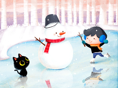 ❄️❄️❄️ animal cat character cute doodle illustration skate snow snow day snowman winter winterillustration