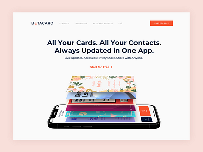 Betacard App Website app card cards design hero hero image landing page phone ui website