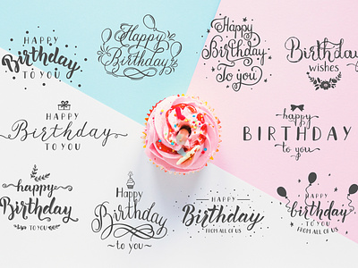 Birthday lettering phrase birthday brush greeting card lettering logo logotype vector