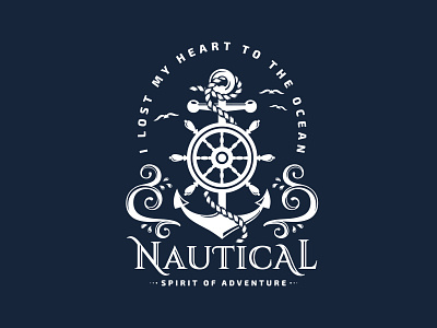 Nautical emblem with anchor and waves