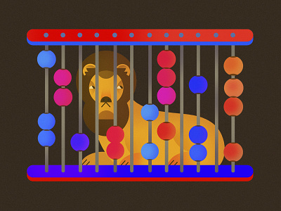 Lion caged in an Abacus abacus animal bars cage concept counting fun graphic illustration lion rejected idea shapes simple