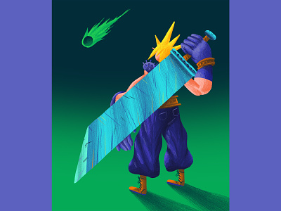 Cloud Strife art direction blue character design color colour ff7 final fantasy 7 fun green illustration personal purple yellow