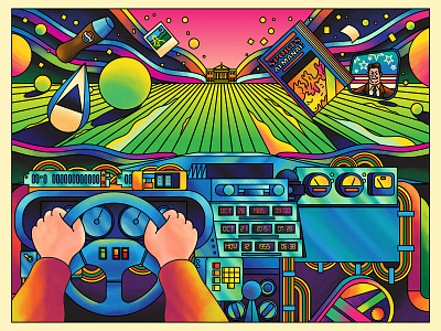 88 MPH - A flux in Time Art Show advertising art direction blue bold bttf car car interior color colour exhibition film fun graphic green illustration pink retro vector yellow