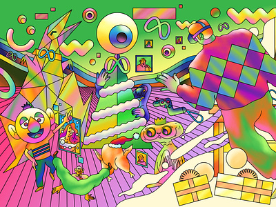 Christmas in the Metaverse - The Guardian affinity designer ar bright christmas editorial editorial illustration fun graphic illustration illustrator meta metaverse psychedelic shading surreal tecture vector vivid vr xmas