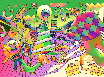 Christmas in the Metaverse - The Guardian affinity designer ar bright christmas editorial editorial illustration fun graphic illustration illustrator meta metaverse psychedelic shading surreal tecture vector vivid vr xmas