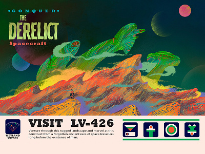 Visit LV-426 alien b movie inspired b movie poster derelict gallery 1988 postcard correspondence show retro space ship spacecraft